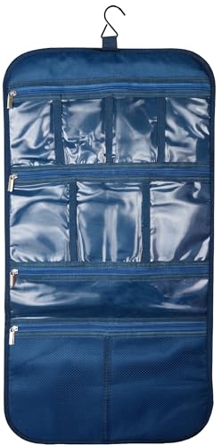 Freegrace Premium Hanging Toiletry Bag for Travel - Cosmetic, Jewelry, Toiletry, Makeup & Accessory Storage Organizer Bag, Large Size for Women & Men - color: Dark Blue