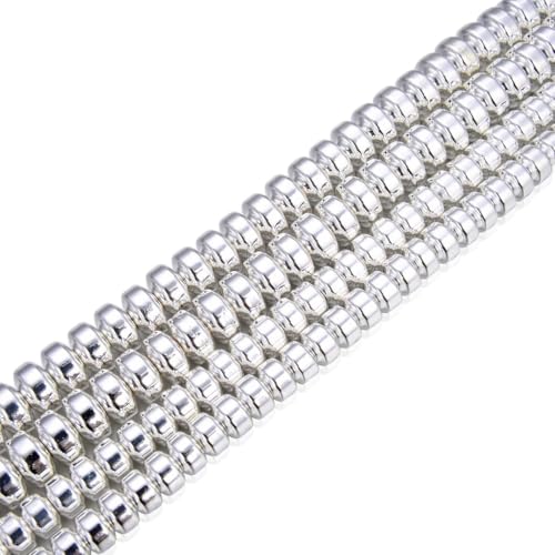 950pcs Adabele Grade A Natural Hematite Silver Plated Healing Gemstone 4mm x 2mm Small Round Rondelle Loose Beads Gem Stone Spacer for DIY Craft Jewelry Making GFC7-2 - color: Silver Plated Hematite, size: 4x2mm (950pcs/5 Strands)