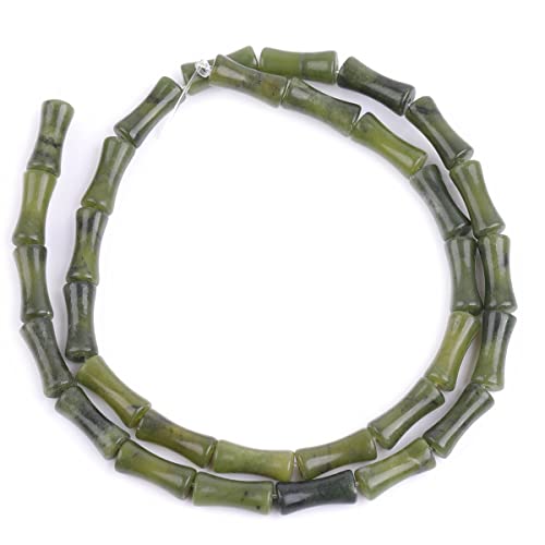 GEM-Inside 30Pcs 5x12mm Natural Dark Green Jade Plant Bamboo Knot Bone Charms Beads for Jewelry Making Power Energy Chakra Stone Beads - color: Dark Green Jade