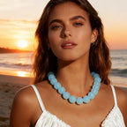 Chunky Acrylic Resin Beaded Necklace for Women Colorful Large Round Choker Adjustable Stack Acrylic Beads Necklace Resin Summer Party Jewelry - style: Light blue