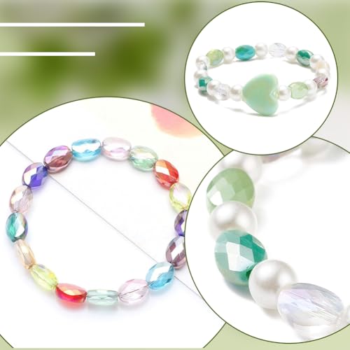 1 Box 210PCS Green Flat Oval Glass Beads with Holes Faceted Electroplate AB Color Plated Spacer Loose Bead Charm Bulk for Jewelry Making Necklaces Bracelets Earrings DIY Craft Supplies - color: Green