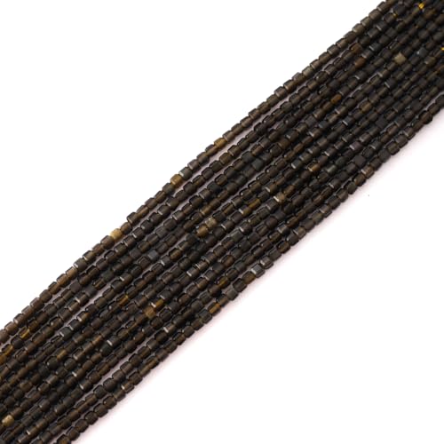 Faceted Natural Golden Obsidian 2-3mm Cube Square Loose Beads Gemstone Small Loose Beads Healing Crystal Energy Stone for DIY Jewelry Making 15" - color: Golden Obsidian