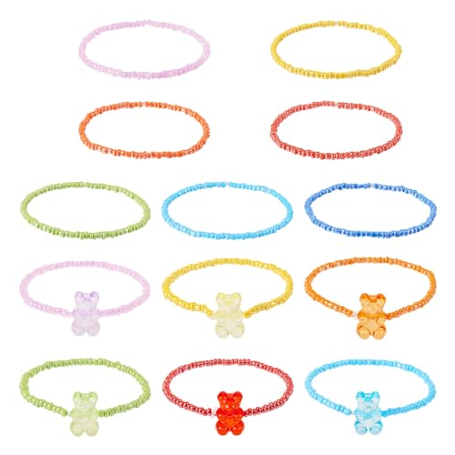 Elecrelive Glass Round Beaded Bracelet Set Clay Beaded Bracelets Stretch Bracelets - color: 7 Colors