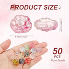 uxcell 50 Pcs Rose Beads, 0.55" Glass Flower Rose Charm Carved Loose Spacer Crystal Craft Beads for DIY Jewelry Making Bracelet Beading Projects Supplies, Rose Red - color: Rose Red