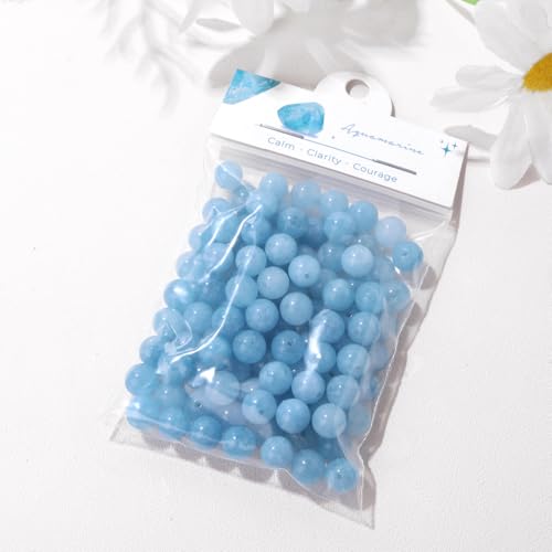 Raicegs 100pcs 8mm Aquamarine Beads Natural Gemstone Beads Round Loose Beads for Jewelry Making DIY Bracelets Necklace - color: Aquamarine, size: 8mm Round
