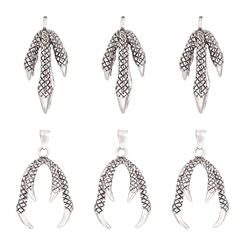 Fashewelry 30Pcs Dragon Claw Shape Metal Glue-in Bails Tibetan Style Metal 6-Paw Pendant End Caps Holder Engraving Carved for No Hole Beads Textured Connectors for Dangle Bead Charms Jewelry Making - color: Antique Silver