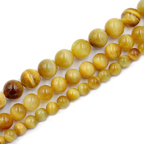 AD Beads Natural Tiger's Eye Gemstone Smooth Round Beads 7.5" Strand (8mm, Gold) - color: Gold, size: 8mm