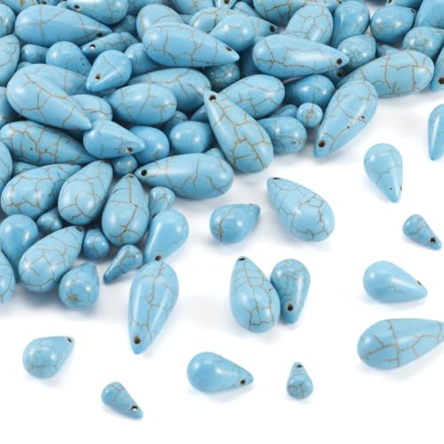 105Pcs Synthetic Turquoise Teardrop Beads Top Drilled Water Drop Stone Beads Dyed Drop Gemstone Spacer Beads for DIY Necklace Bracelet Earring Jewelry Making - color: Dark Turquoise # Teardrop