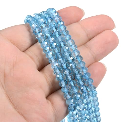 Blue Topaz 6mm Gemstone Faceted Rondelle Loose Beads DIY Jewelry Making Beads 16 Inch - color: Blue Topaz