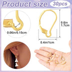 30 Pcs Leverback Earring Hooks, Stainless Steel Clasp Hoop, Hypoallergenic Dangles Earring Hooks, French Ear Wire Findings for Women, DIY Crafts, Jewelry Making (Gold) - color: Gold 30pcs