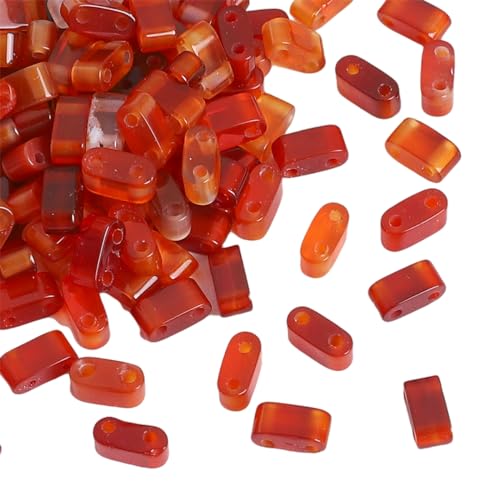 Beadia Natural Red Agate Stone Tila Beads 5x2mm Rectangle 2-Hole Spacer Beads for DIY Bracelet Earring Making 15"/Strand - color: Red Agate, size: 5x2mm