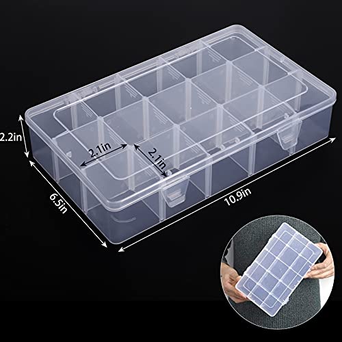 SGHUO 3 Pack 15 Grids Large Plastic Storage Organizer Box,15 Compartments with Dividers for Tackle Box, Beads, Washi Tape, Ribbon, Crafts, Art Supply 10.9X6.5X2.2inch - size: 3pcs