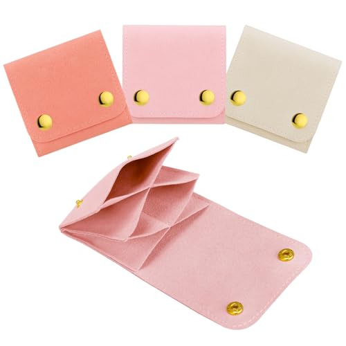 3pcs Small Jewelry Bags Butto Pouches Organizer Cases Gift Bags for Jewelry, 3"x3", Pink - color: Pink
