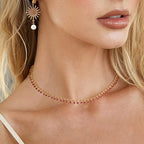 MTMY Beaded Necklaces for Women 14K Gold Plated Dainty Colorful Green/Rose Beaded Pearl Choker Necklace Delicate Boho Choker Necklace Jewelry Gift - style: Rose