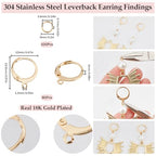 SUNNYCLUE 1 Box 180Pcs Earring Findings Kit 80Pcs Real 18K Gold Plated Stainless Steel Leverback Earring Hooks 100Pcs Open Jump Rings Hypoallergenic Huggie Lever Back Ear Wires for Jewelry Making Kit - color: 80pcs 18k Gold Plated Leverbacks & 100pcs Open
