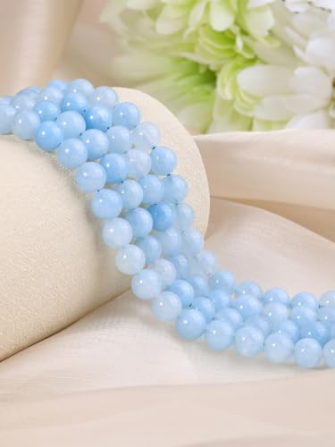 Jovivi 8mm Natural Aquamarine Gemstone Beads for Jewelry Making,96pcs Energy Healing Crystals Polished Round Smooth Stone Beads,Genuine Real Stone Beads for Bracelet Necklace - color: Aquamarine