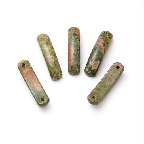 5PCS Natural Unakite Stone Rectangle Curved Beads Gemstone Pendants Connectors for DIY Bracelet Neclace Jewelry Making - color: Unakite