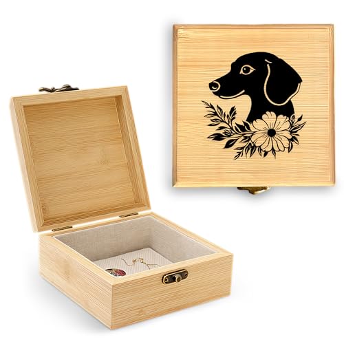 Dachshund Trinket Keepsake Decorative Jewelry Box, Gifts For Women, Dachshund Lovers Themed Decor, Home Room Ring Earrings Necklace Organizer Holder Vintage Wooden Box! - color: Dachshund