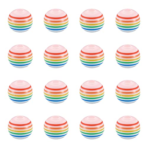 Cheriswelry 100pcs Round Rainbow Striped Resin Beads 8mm Candy Color Lined Striped Ball Bubblegum Gumball Bead Spacers for DIY Jewelry Making Supplies Women - color: Round-Candy Color, size: 8mm