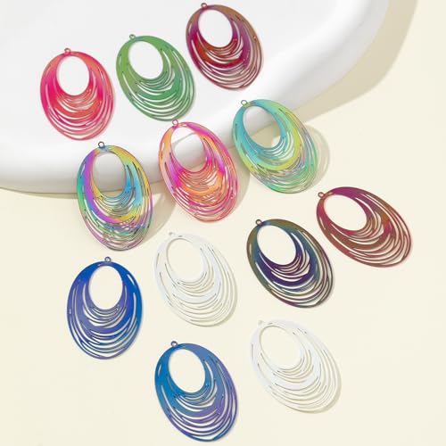 Dazzling Colorful Filigree Charms Hollow Out Multicolor Geometric Filigree Pendants for DIY Jewelry Making Earrings Necklaces Components - color: Ellipse-1