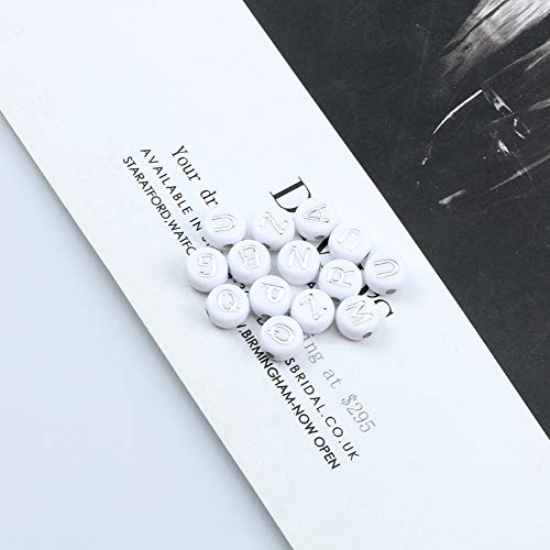Song Xi 1200pcs Silver & White Round Acrylic Letter Beads - 4x7mm, Perfect for Jewelry Making, Crafts, Christmas DIY Gifts - color: 1200pcs white silver letter