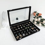 Wudygirl 40 Grid Jewelry Organizer Tray for Earrings Rings Bracelets Storage Necklaces Display Large Jewelry Box with Clear Lid Multiple Compartments Drawer Organization (Black Velvet) - style: 40 Grid Tray