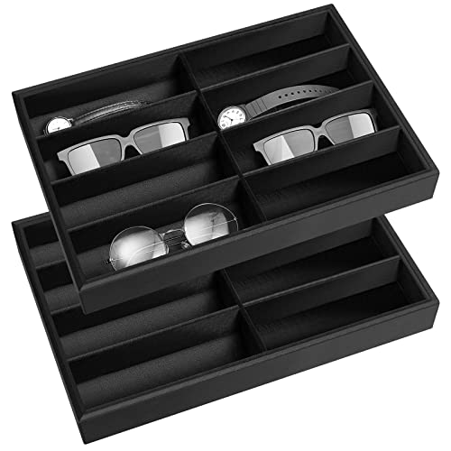 Amylove 2 Pcs Sunglass Organizer Trays Glasses Stackable Jewelry Trays Sunglass Organizer Display Box(8 Grids,Black) - color: Black, size: 8 Grids
