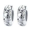 Clip Stopper Charms Sterling Silver Rondelle Spacer Bead for Bracelets (Silver) - color: Retro-Silver 2 pcs