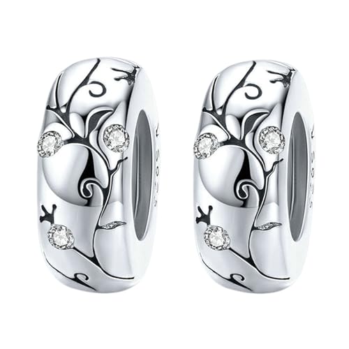 Clip Stopper Charms Sterling Silver Rondelle Spacer Bead for Bracelets (Silver) - color: Retro-Silver 2 pcs