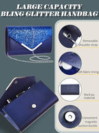 Henoyso 5 Pcs Rhinestone Jewelry Sets Prom Purse Jewelry Rhinestone Clutch Purse Bride Necklace Earrings Bracelets for Women - color: Royal Blue