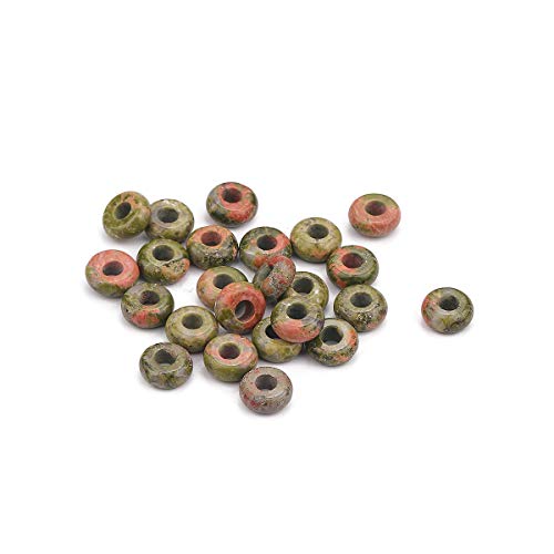 BEADIA Natural Unakite Rondelle Stone with Large Hole (4mm) Loose Semi Gemstone Beads for Jewelry Making 10mmx4mm 24pcs - color: Unakite, size: 10mm x 4mm