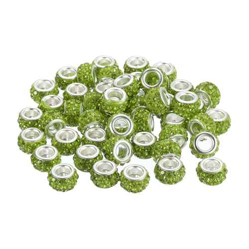 uxcell 50Pcs European Large Hole Beads, Rhinestone Craft Bead Crystal Charm Spacer Beads for Pens Bracelet Making Necklace DIY Craft, Olive Green - color: Olive Green
