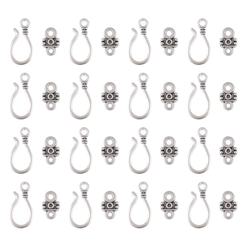 Craftdady 20 Sets Antique Silver S Hook Eye Clasps Tibetan Metal Toggle Clasps Closure End Clasps for Bracelet Necklace Jewelry Making - color: Antique Silver, 24x11mm