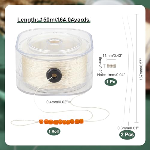 PH PandaHall Beige 0.4mm Nylon, Polyester Beading Cord, 164 Yards, Ideal for Jewelry, Leather Sewing, Weaving, Knotting, Macrame - size: 0.4mm, style: Beige