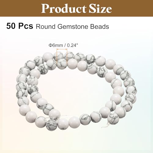 HARFINGTON 50pcs Natural Stone Beads 6mm White Turquoise Round Gemstone Stone Loose Beading Real Genuine Smooth Balls Bead for Jewelry Making Bracelets Necklace Earrings DIY - color: White Turquoise, size: 6mm