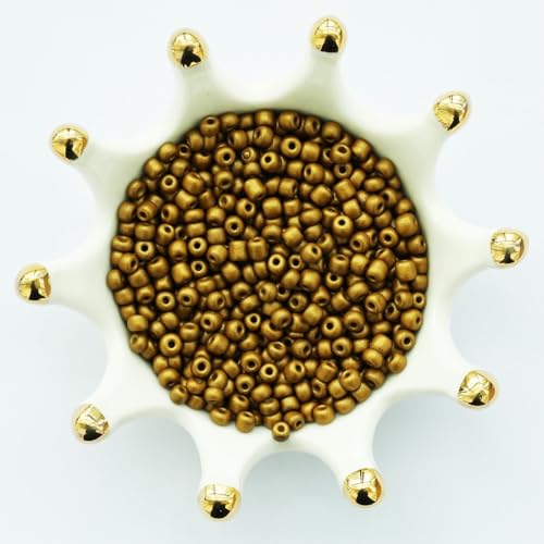 Matte Golden Seed Beads 200 Grams About 6500pcs, 3mm 8/0 Glass Craft Beads for Making Earrings, Bracelets, Pendants, Waist Jewelry,DIY Handmade Seed Beads (Matte Golden) - color: Matte Golden, size: 3mm