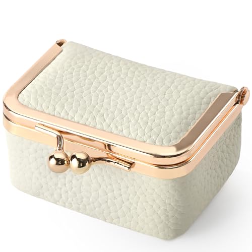 Zivyes Mini Jewelry Box Travel Small Coin Purse Organizer Case Genuine Leather Tiny Size (white 2.9 inches long) - color: White-Standard