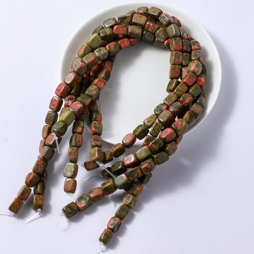Natural Large Unakite Cube Stone Beads 8x11mm 38cm/str Loose Semi Gemstone Stone Square Beads for Making Bracelets Necklace - color: Unakite