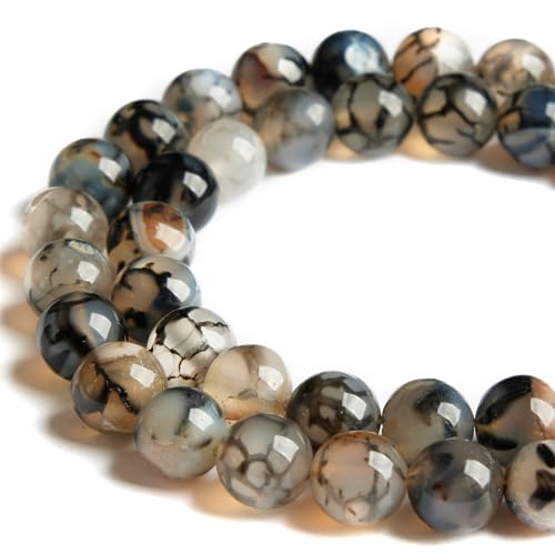 100pcs 8mm White Dragon Vein Agate Beads Natural Gemstone Beads Round Loose Beads for Jewelry Making - color: White Dragon Vein Agate, size: 8mm