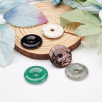 FASHEWELRY 5Pcs Natural Donut Disc Gemstone Pendants 28-30mm Large Hole Healing Chakra Polished Stone Flat Round Bead Charms Random Mixed Styles for Jewelry Making Hole: 6mm - color: 28~30mm, Mixed Colors
