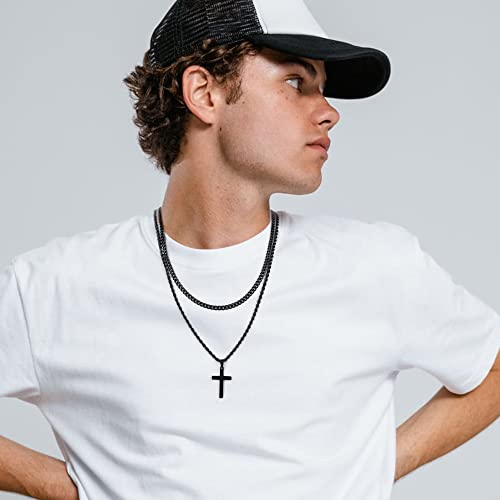 Yooblue Cross Necklace for Men, Gold Black Silver Mens Cross Necklaces Stainless Steel Cross Pendant Necklace Simple Jewelry Gifts Cross Chain Necklaces for Men - color: "Silver, style: 16in/18in