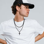 Yooblue Cross Necklace for Men, Gold Black Silver Mens Cross Necklaces Stainless Steel Cross Pendant Necklace Simple Jewelry Gifts Cross Chain Necklaces for Men - color: Black, style: 16in/18in