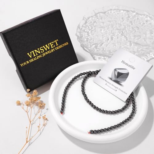 Vinswet 90pcs 4mm Hematite Natural Stone Beads Round Genuine Real Stone Beading Loose Gemstones DIY Smooth Bead for Bracelet Necklace Earrings Jewelry Making - color: Hematite, size: 4mm