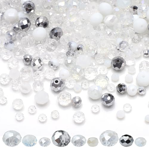 Crystal Rondelle Beads for Jewelry Making,1000pcs Briolette Glass Beads Plated Color Round Spacer Beads for DIY Bracelets,Necklaces,Earrings(4,6,8mm) - color: White