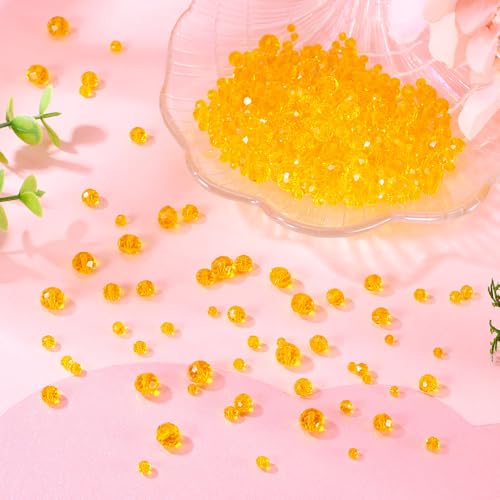 4 Strands Faceted Glass Beads Crystal 3/4/6/8mm Rondelle Transparent Glass Loose Spacer Beads for DIY Bracelet Necklace Wristband Keychain Jewelry Craft Making, Orange - color: 3/4/6/8mm-Orange