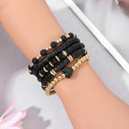 5Pcs Beaded Bracelets for Women, Bohemian Glass Faceted Crystal Beads Bracelet, Stackable Boho Disco Ball Stretch Bracelets, Multilayered Purple Jewelry Gift for Women, Mother's Day - color: Black 1