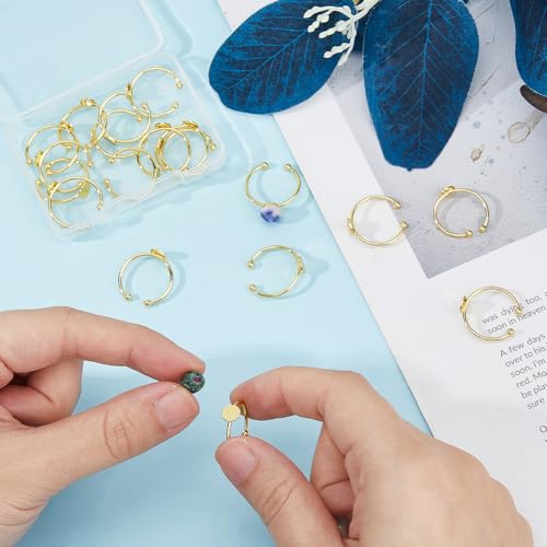 DICOSMETIC 20Pcs Adjustable Blank Ring Golden Pad Ring Base Half Round Cabochon Ring Brass Bezel Trays Rings Open Cuff Ring Finger Ring Settings Component for DIY Rings Making - color: Golden