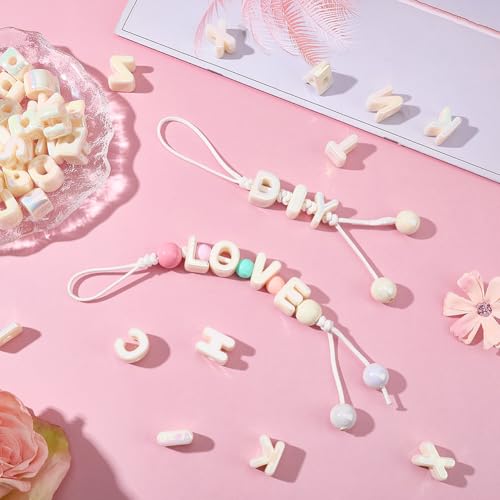 52Pcs 26 Styles Alphabet Shaped Beads Large Hole Letter Beads Small A to Z Hollow Pearlized European Acrylic Loose Smooth Spacers for Necklace Earrings Bracelets Keychain Jewelry DIY Crafts - style: Style 3