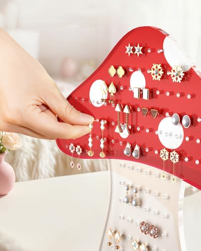 NiHome Mushroom Earring Holder Organizer, Acrylic Earring Stand with 152 Holes for Stud Earrings, Cute Tabletop Jewelry Display & Storage for Girls, Women, Gift