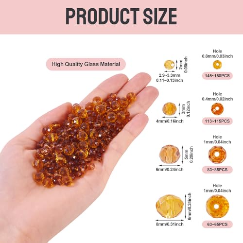 4 Strands Faceted Glass Beads Crystal 3/4/6/8mm Rondelle Transparent Glass Loose Spacer Beads for DIY Bracelet Necklace Wristband Keychain Jewelry Craft Making, Deep Orange - color: 3/4/6/8mm-Deep Orange